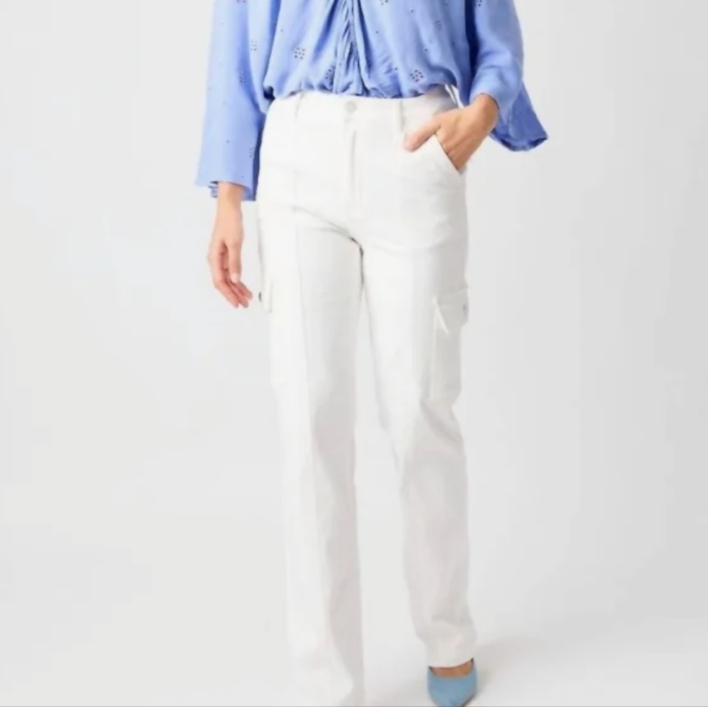 Judy Blue High Rise Cargo Straight Leg Jeans White Size 32